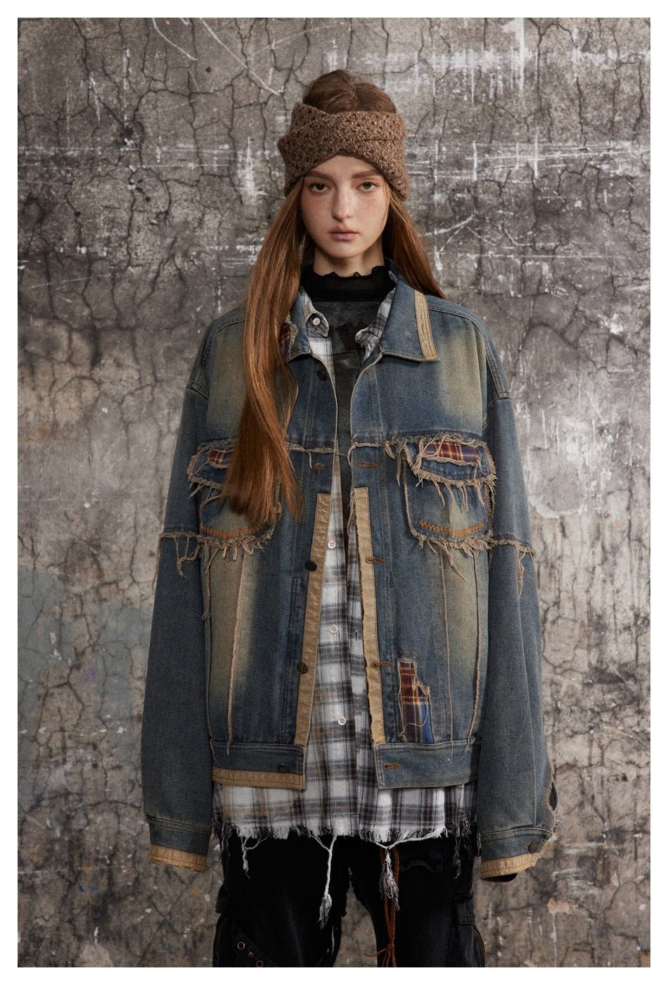 Distressed Plaid Denim Chambray Jacket on Sale - Men's and Women's Long Sleeve Vintage Style - Seakoff