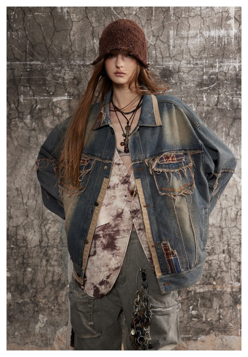 Distressed Plaid Denim Chambray Jacket on Sale - Men's and Women's Long Sleeve Vintage Style - Seakoff