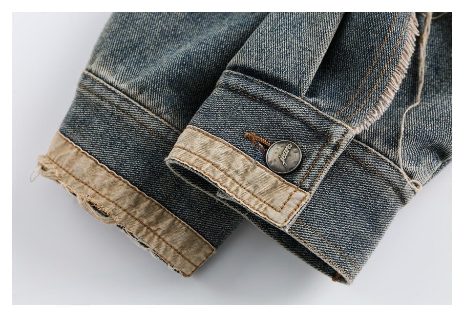 Distressed Plaid Denim Chambray Jacket on Sale - Men's and Women's Long Sleeve Vintage Style - Seakoff