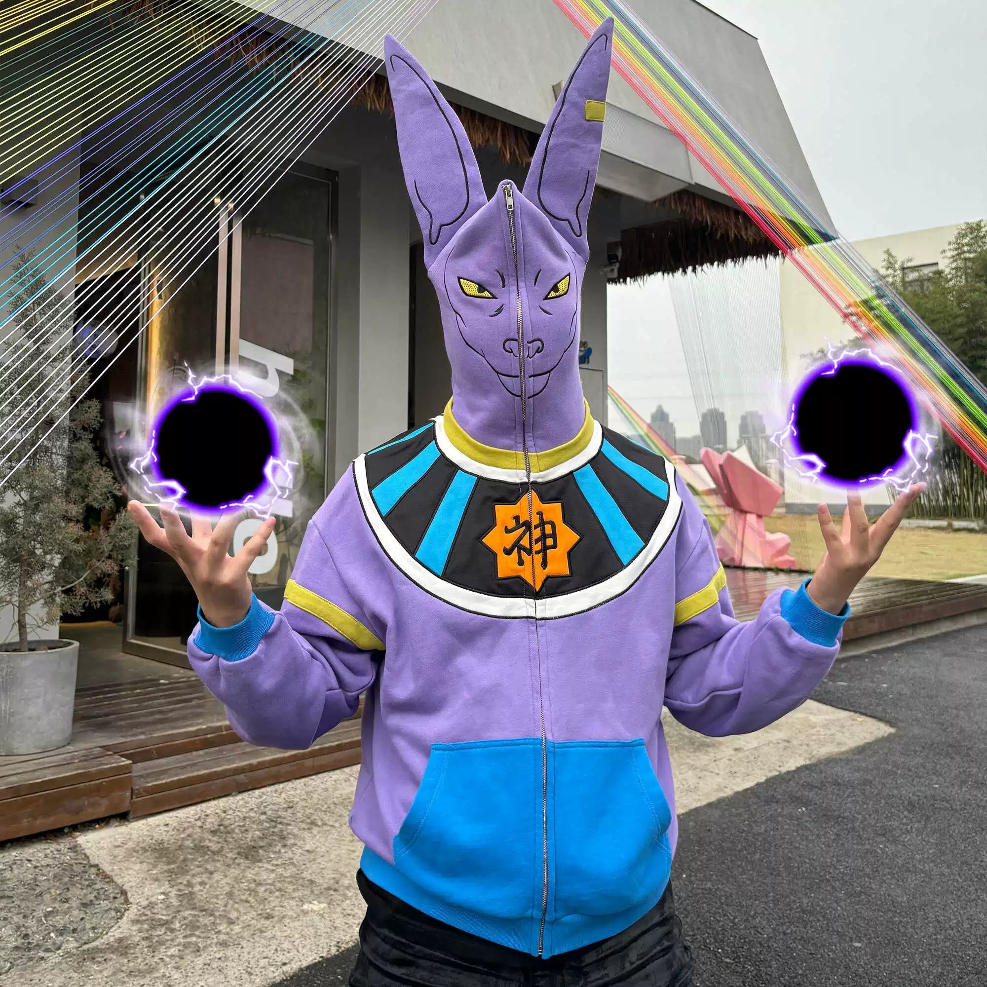 Dragon Ball Z Beerus Cosplay Hoodie – Anime - Inspired Purple Zip - Up Sweatshirt - Seakoff