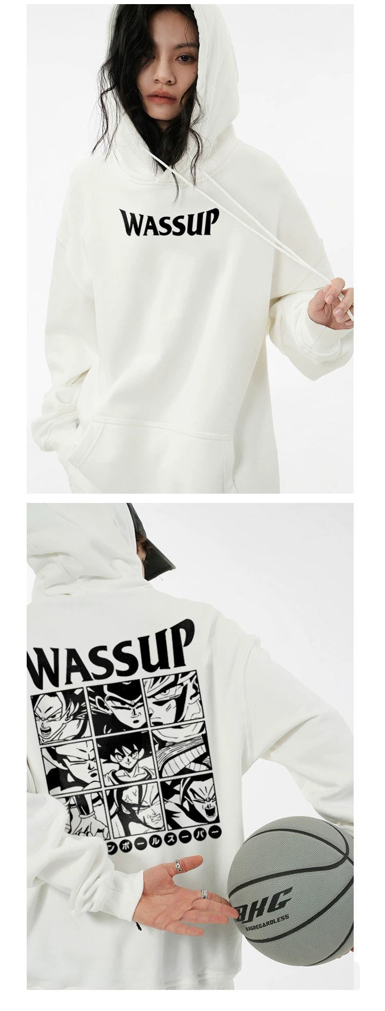 Dragon Ball Z Goku Wassup Hoodie – Anime - Inspired White Oversized Sweatshirt - Seakoff