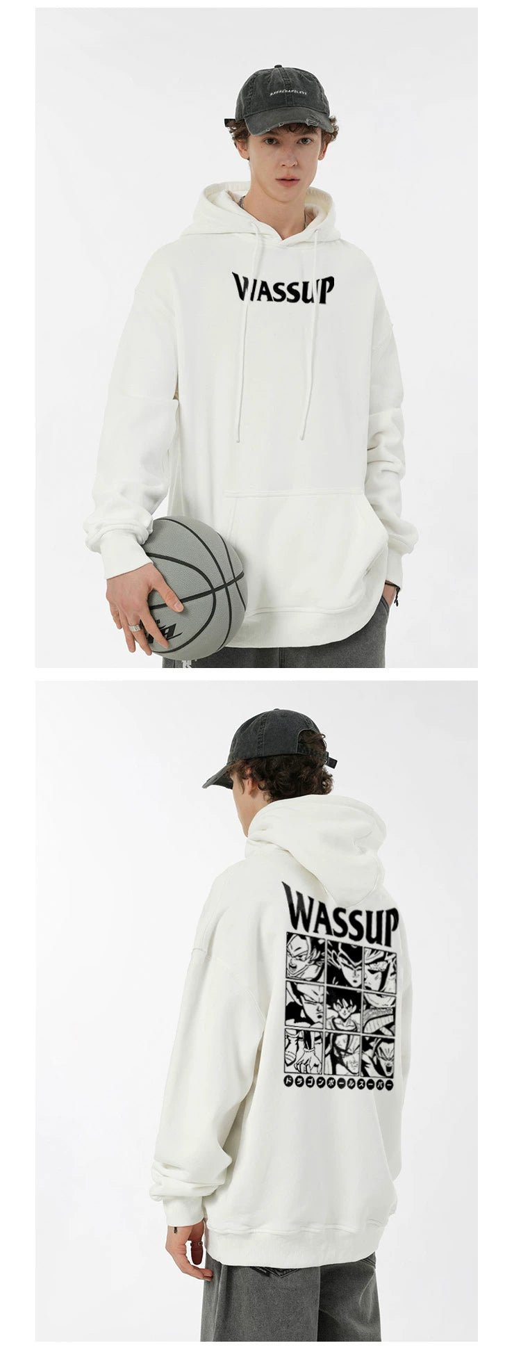 Dragon Ball Z Goku Wassup Hoodie – Anime - Inspired White Oversized Sweatshirt - Seakoff