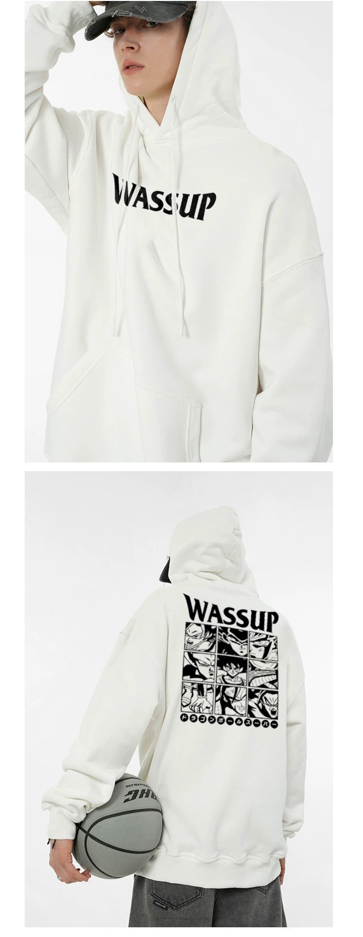 Dragon Ball Z Goku Wassup Hoodie – Anime - Inspired White Oversized Sweatshirt - Seakoff