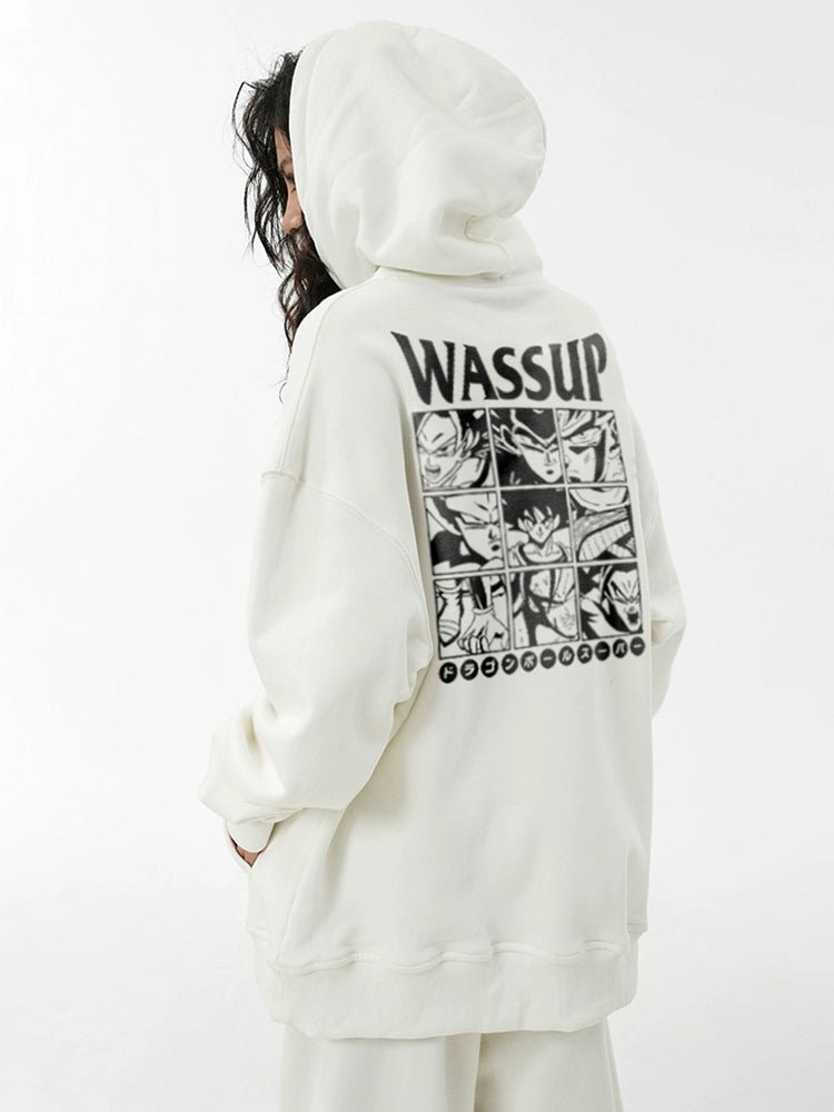 Dragon Ball Z Goku Wassup Hoodie – Anime - Inspired White Oversized Sweatshirt - Seakoff