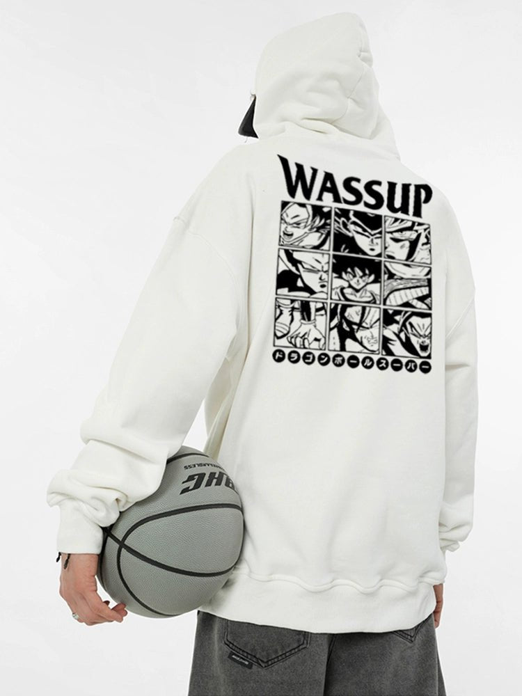 Dragon Ball Z Goku Wassup Hoodie – Anime - Inspired White Oversized Sweatshirt - Seakoff