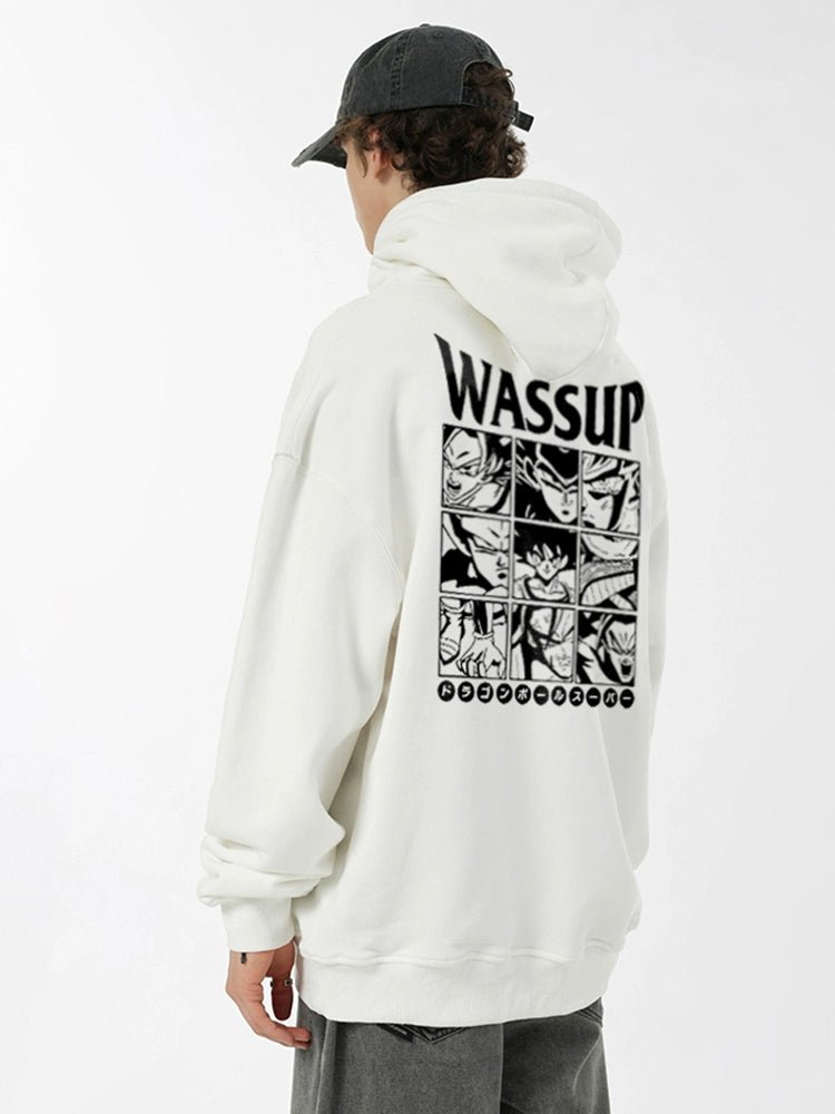 Dragon Ball Z Goku Wassup Hoodie – Anime - Inspired White Oversized Sweatshirt - Seakoff