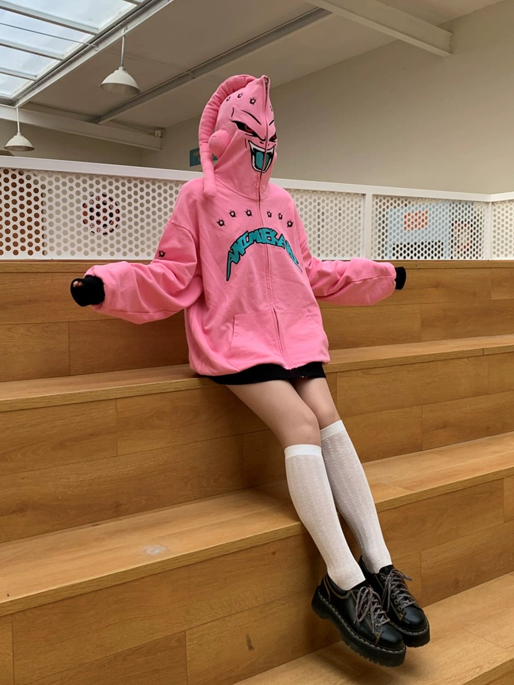 Dragon Ball Z Majin Buu Cosplay Hoodie – Anime - Inspired Pink Zip - Up Sweatshirt - Seakoff