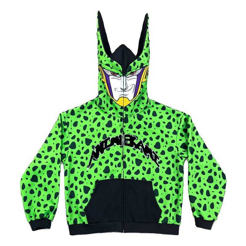 Dragon Ball Z Perfect Cell Cosplay Hoodie – Anime - Inspired Green Zip - Up Sweatshirt - Seakoff