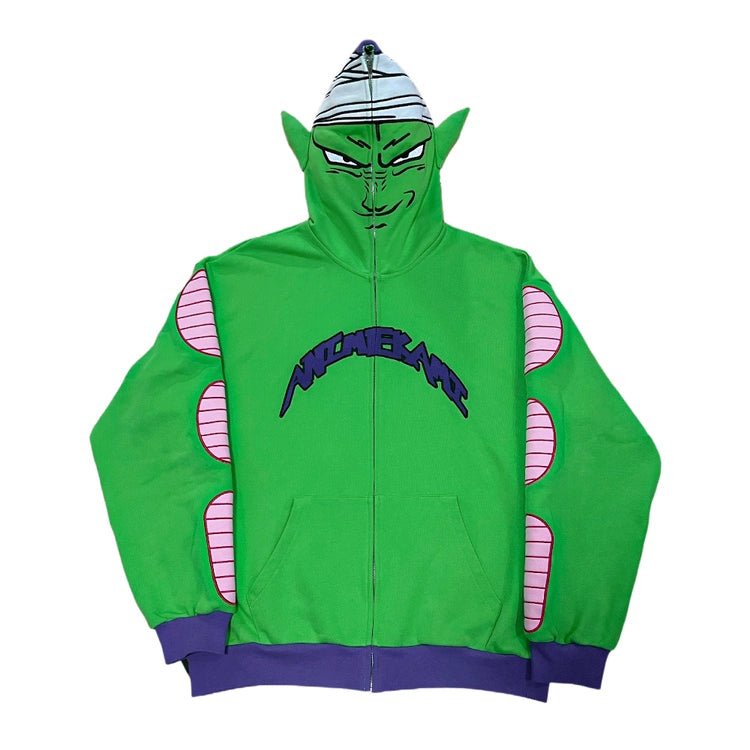 Dragon Ball Z Piccolo Cosplay Hoodie – Anime - Inspired Green Zip - Up Sweatshirt - Seakoff