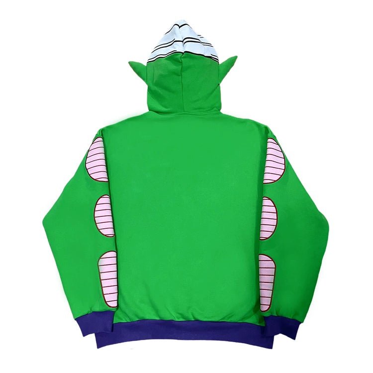 Dragon Ball Z Piccolo Cosplay Hoodie – Anime - Inspired Green Zip - Up Sweatshirt - Seakoff