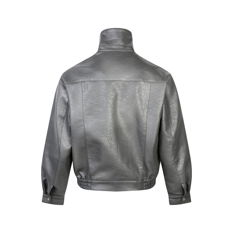 Men's Utility PU Leather Bomber Jacket | Oversized Fit