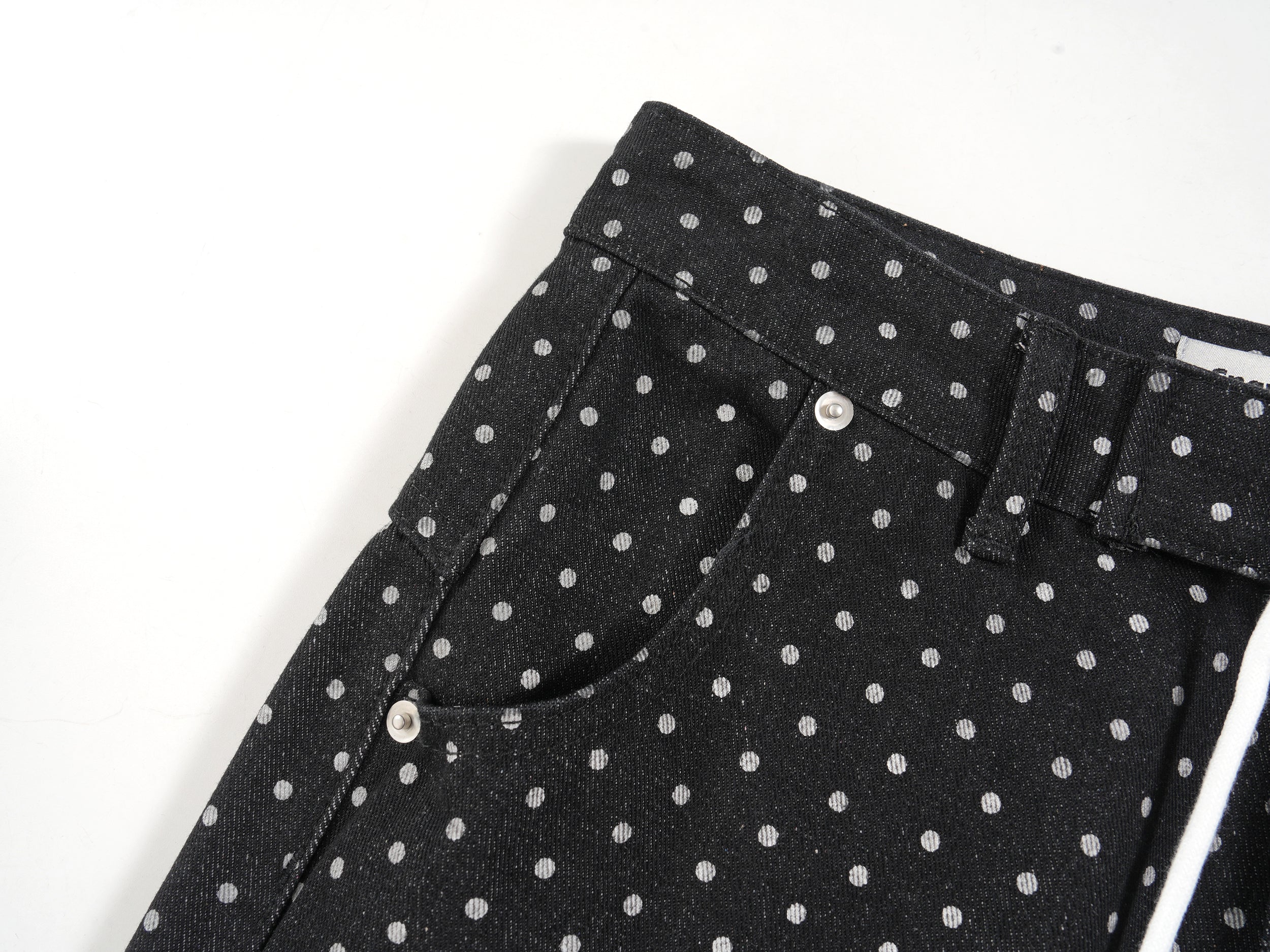 Omirad SP2 Polka-Dot Wide-Leg Denim Pants with Turn-Up Cuffs