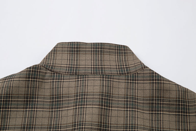 Vintage Plaid Stand-Collar Zip Jacket | Retro Check Pattern