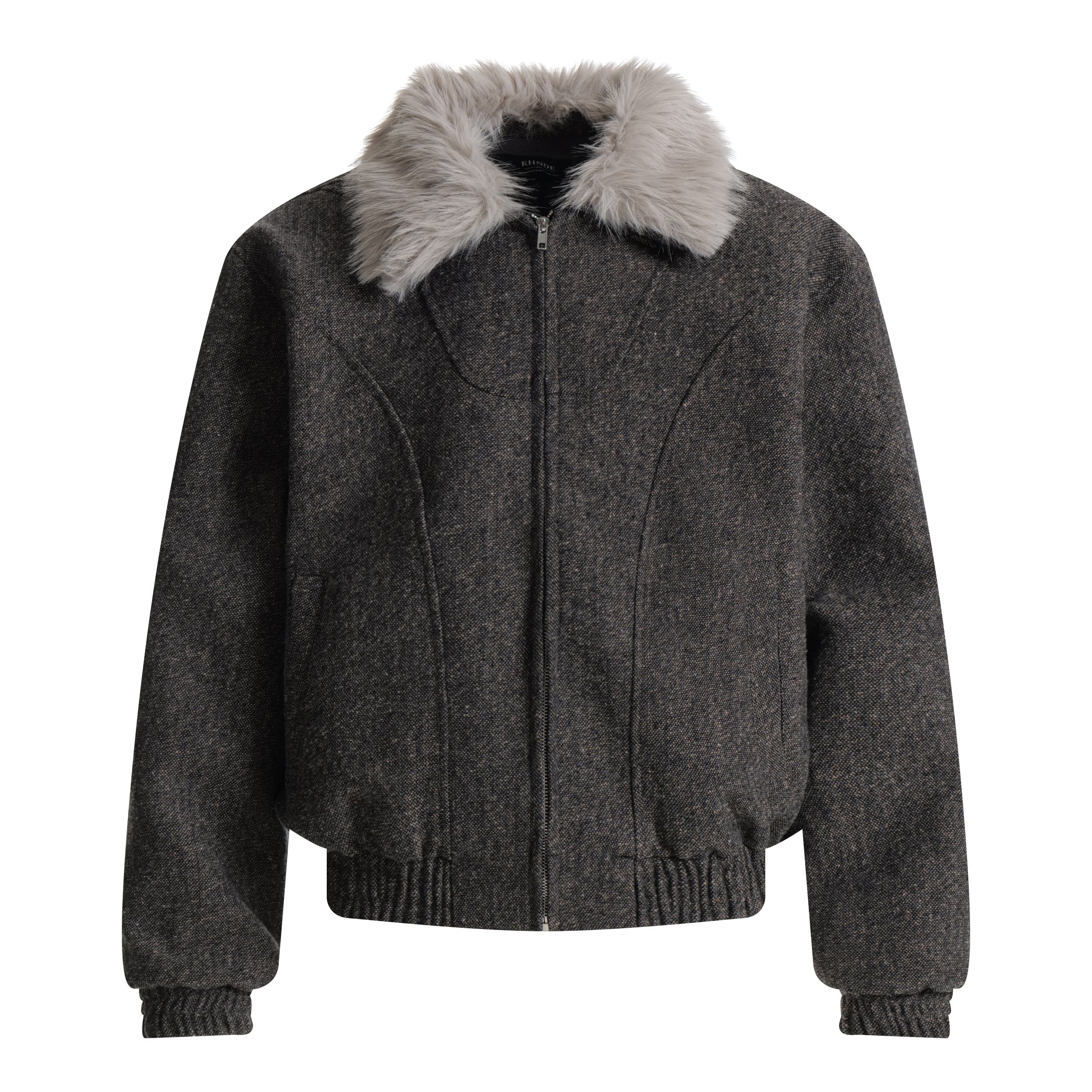 Faux-Fur Collar Wool-Texture Bomber Jacket | Omirad
