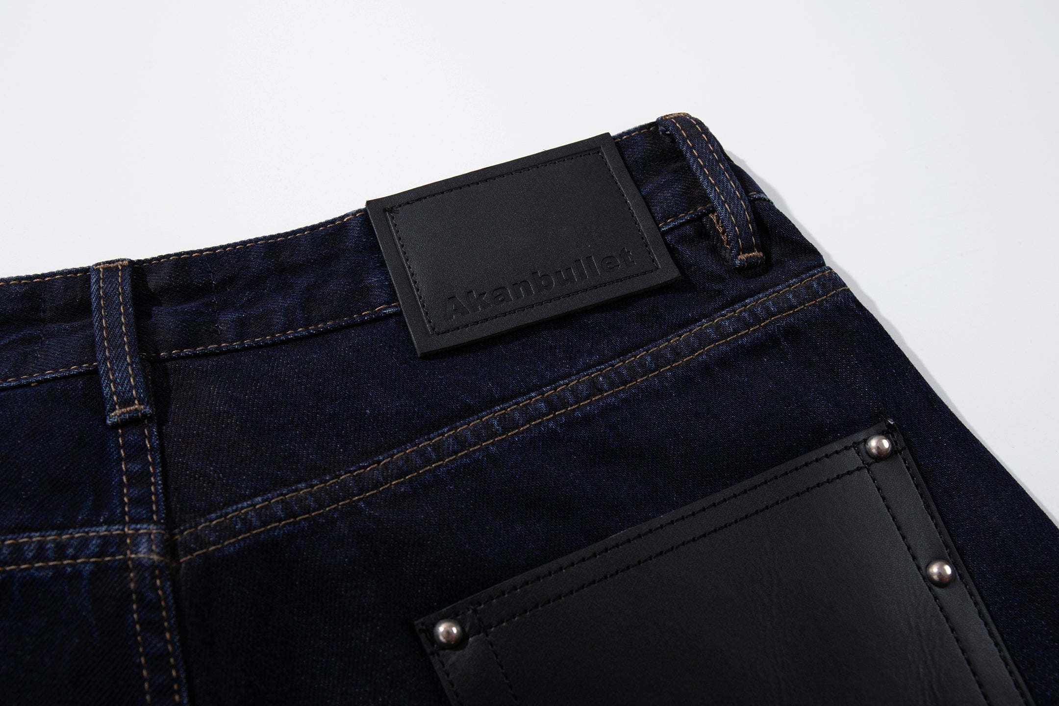 Omirad Leather-Patch Wide-Leg Jeans | Deep Indigo Denim