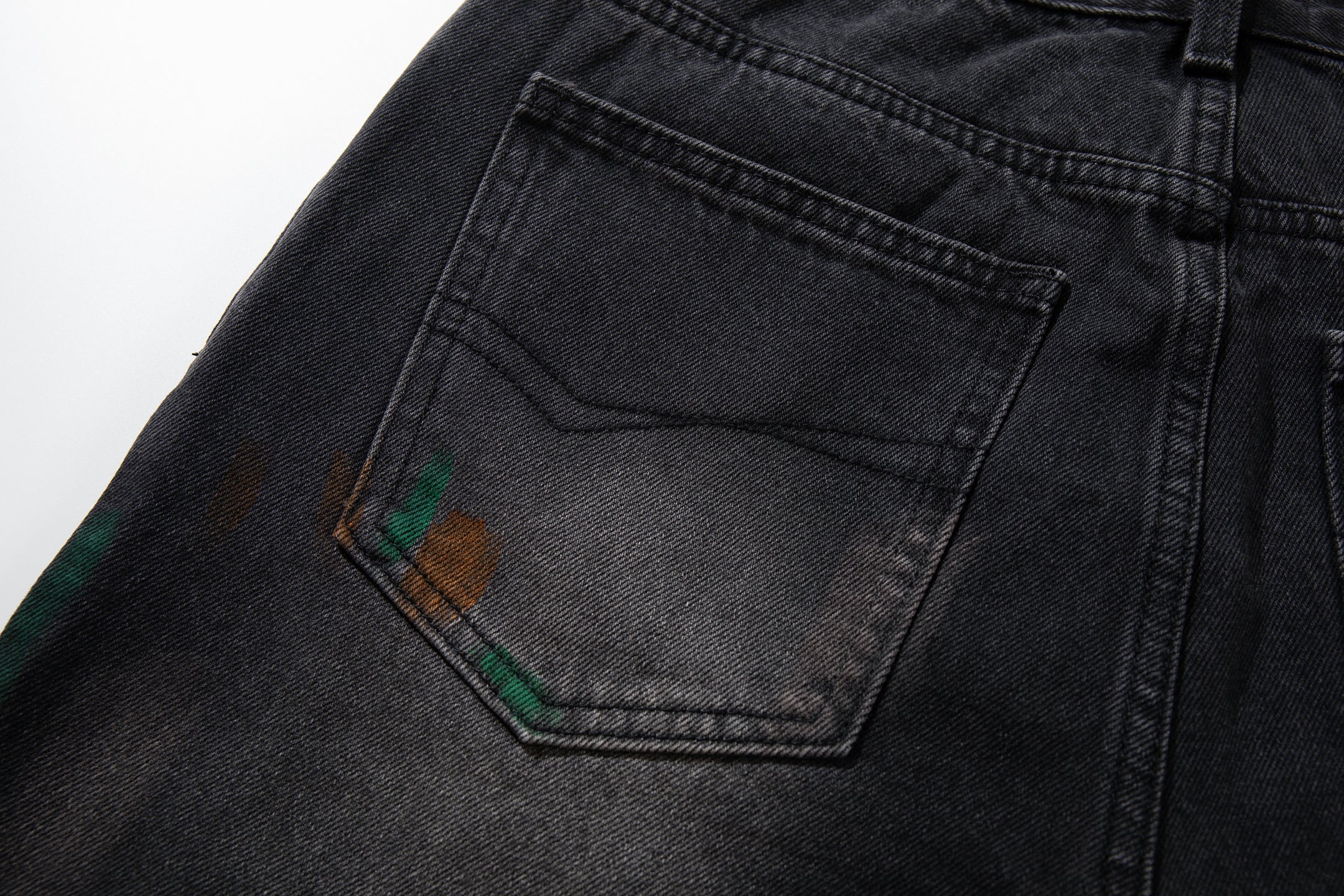 Omirad Painted Distressed Wide-Leg Jeans | Washed Black Denim