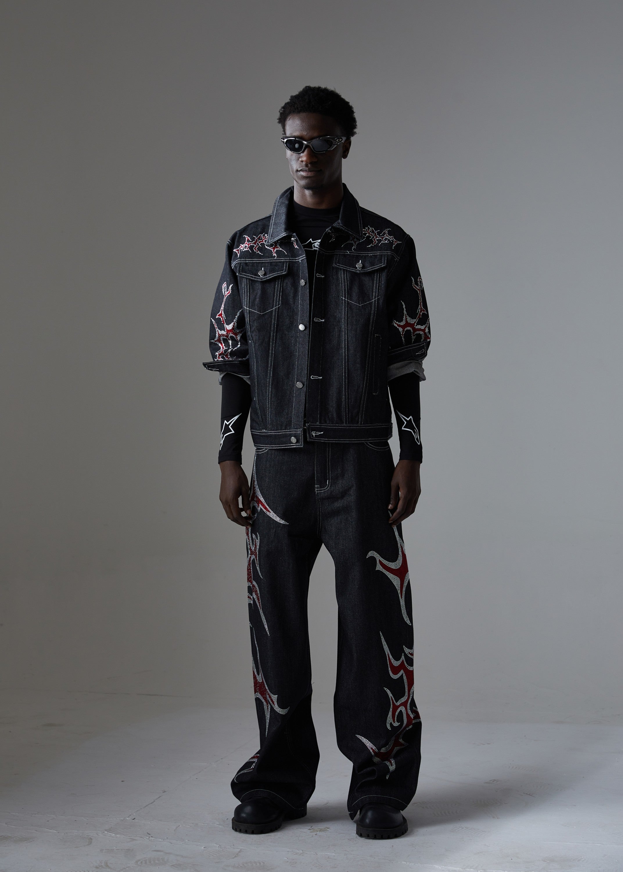 Omirad Graphic Denim Jacket – Tribal Embroidered Streetwear