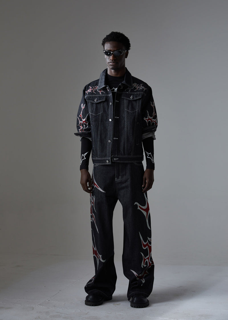 Omirad Graphic Denim Jacket – Tribal Embroidered Streetwear