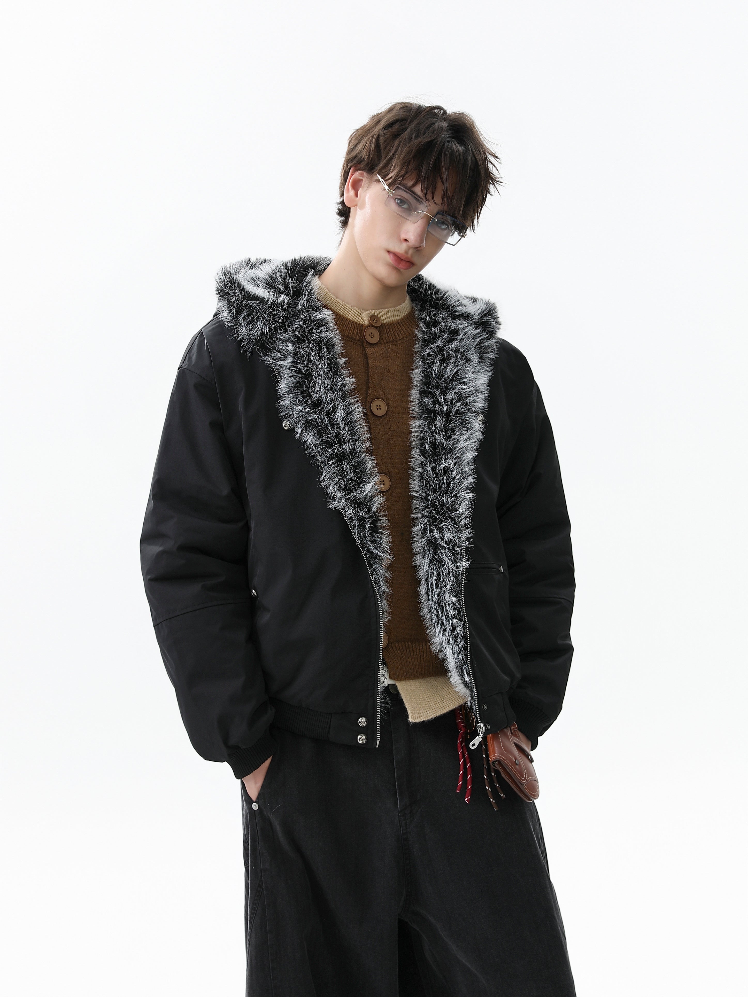 Faux Fur Hood Utility Bomber Jacket | Omirad