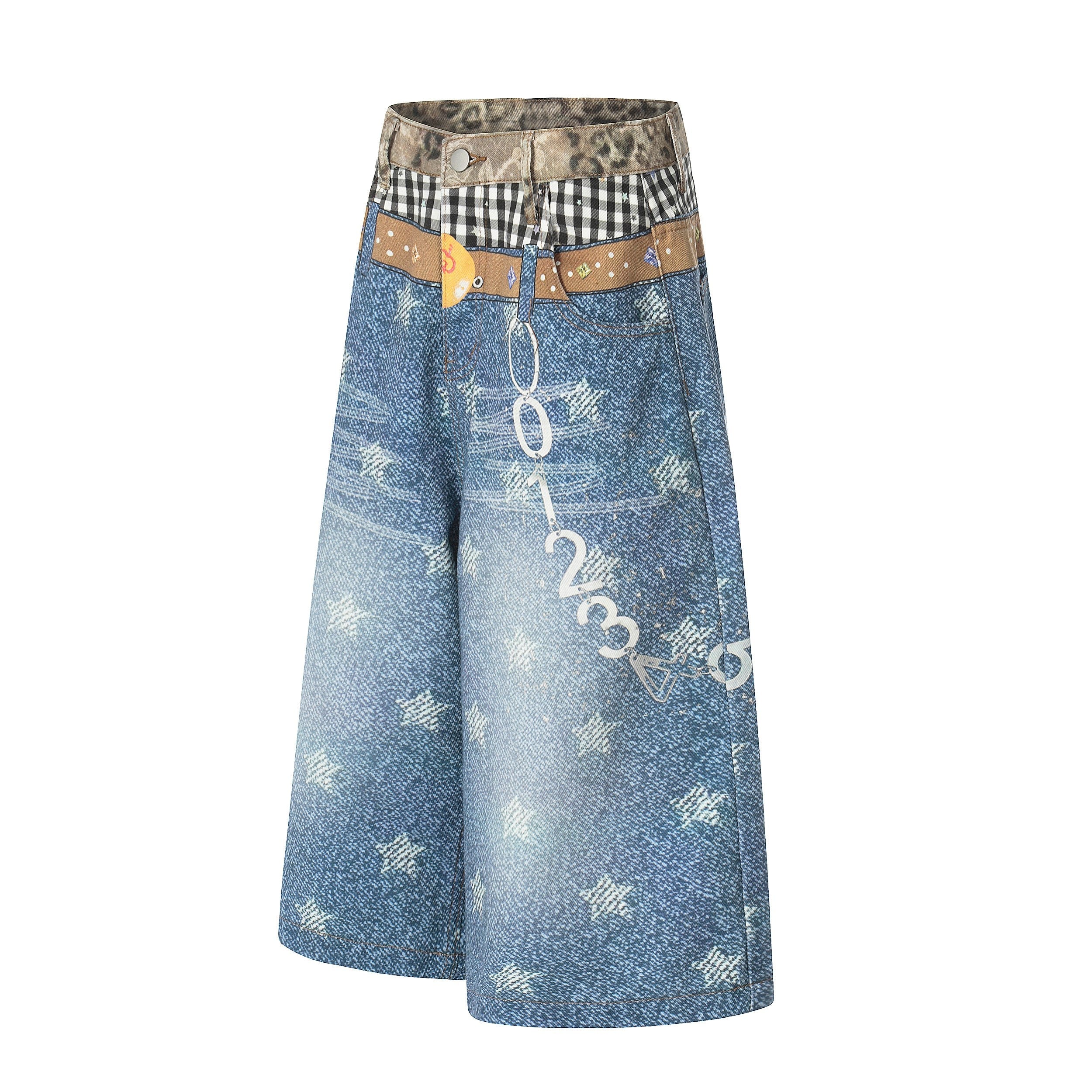 Omirad Vintage Patchwork Star-Wash Denim Shorts | Streetwear