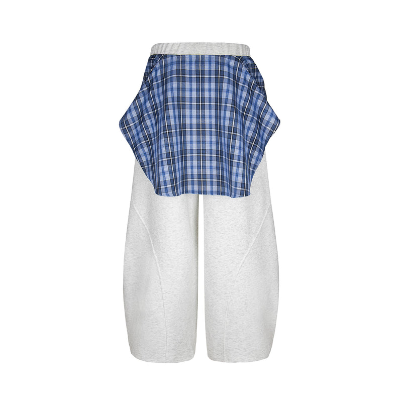 Plaid-Tied Wide-Leg Sweatpants with Chenille Patch | Makenochoice