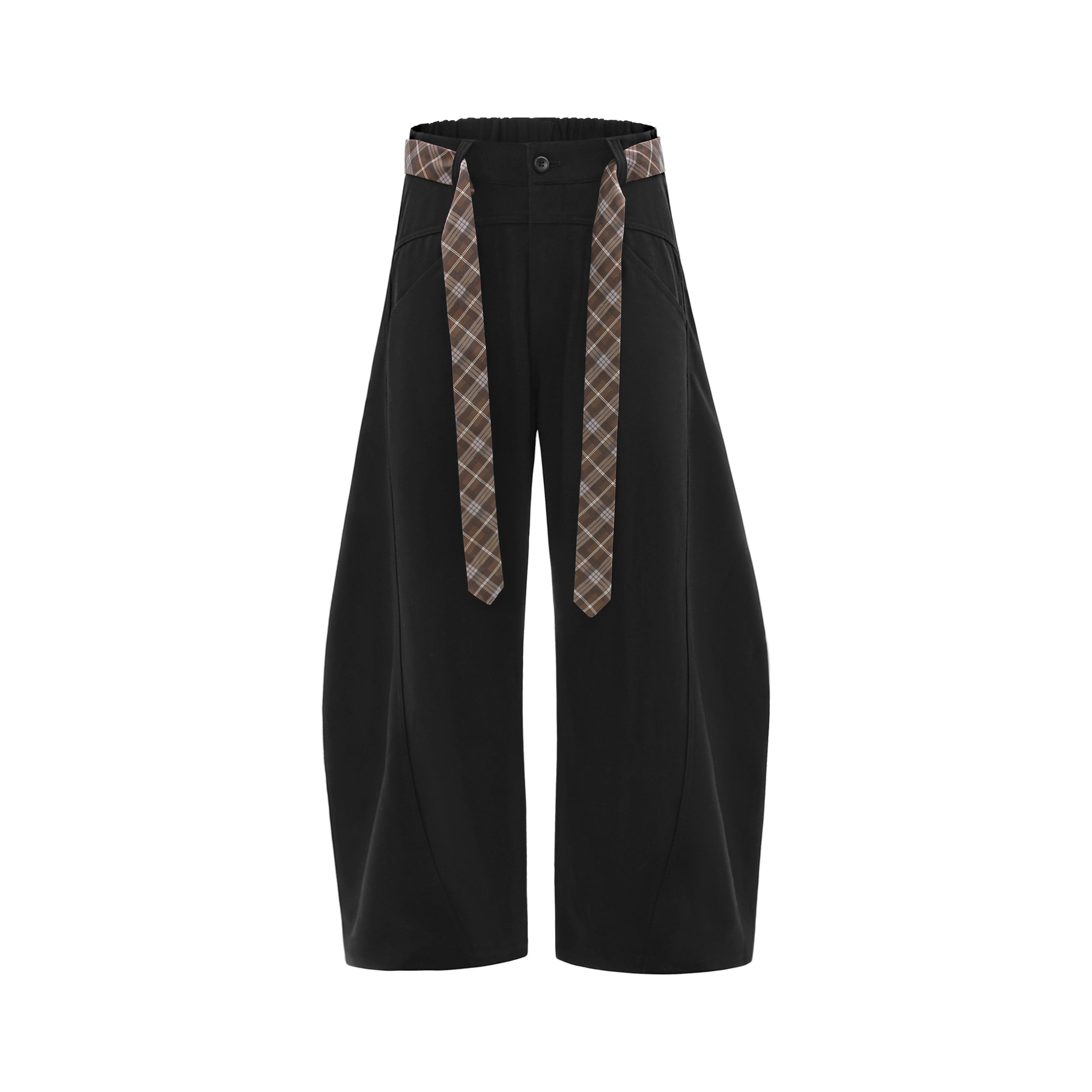 Omirad Plaid-Belt Curved Leg Wide Pants | Streetwear Trousers