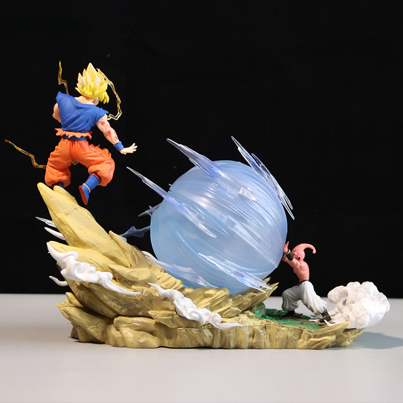 Dragon Ball Z Action Figure - Goku vs. Majin Buu with LED Light Effect, 19.5cm Tall, Collectible Figurine