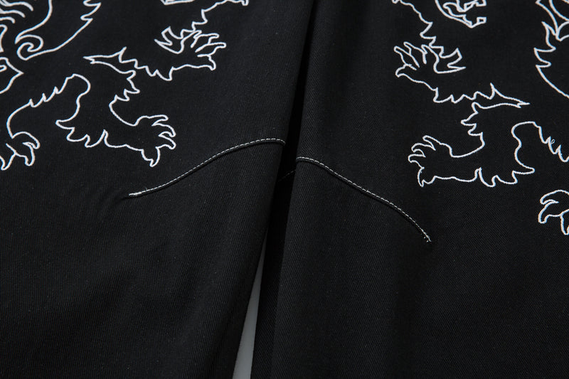 Heraldic Embroidered Wide-Leg Jeans | Lion & Star Denim