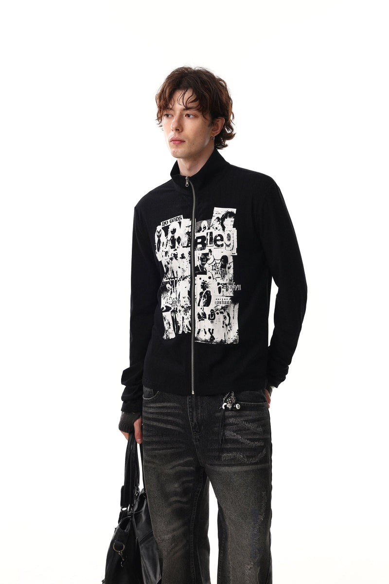 Omirad Graphic Zip Track Jacket | Punk Collage Print