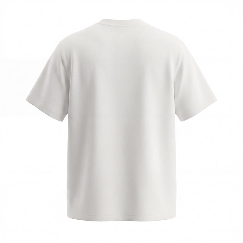 Plain white oversized cotton T-shirt shown from the back with a relaxed crew neck and short sleeves