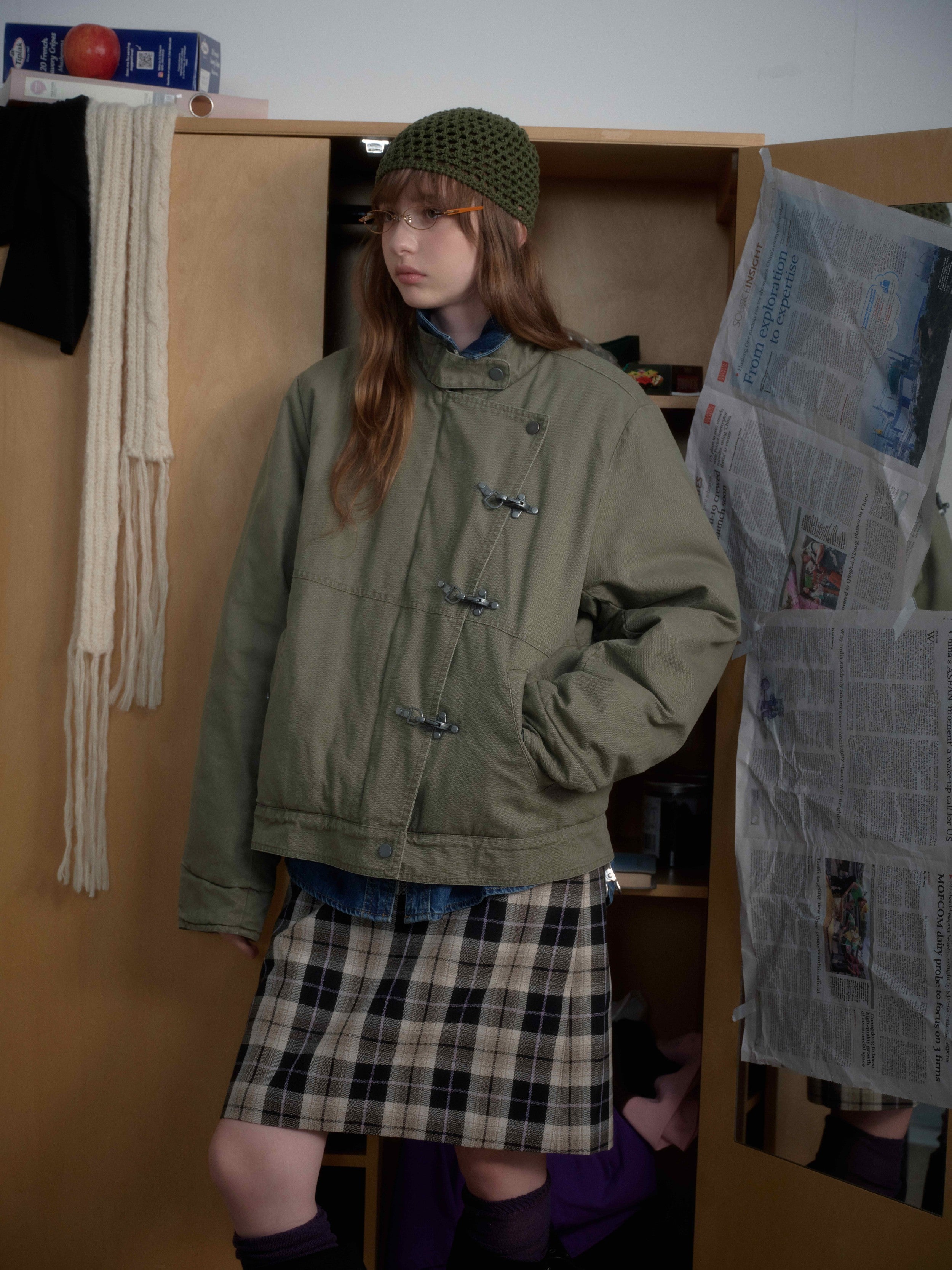 Metal Clasp Utility Jacket | Military-Inspired Cotton Jacket