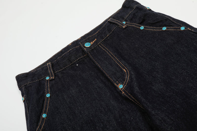 Omirad Studded Dark-Wash Wide-Leg Jeans | SEAKOFF