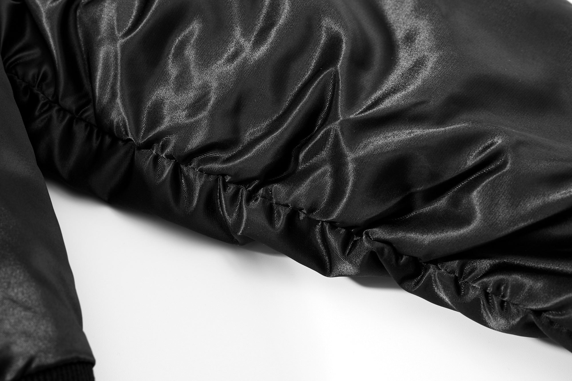 Omirad Glossy Bomber Jacket with Detachable Faux Fur Collar