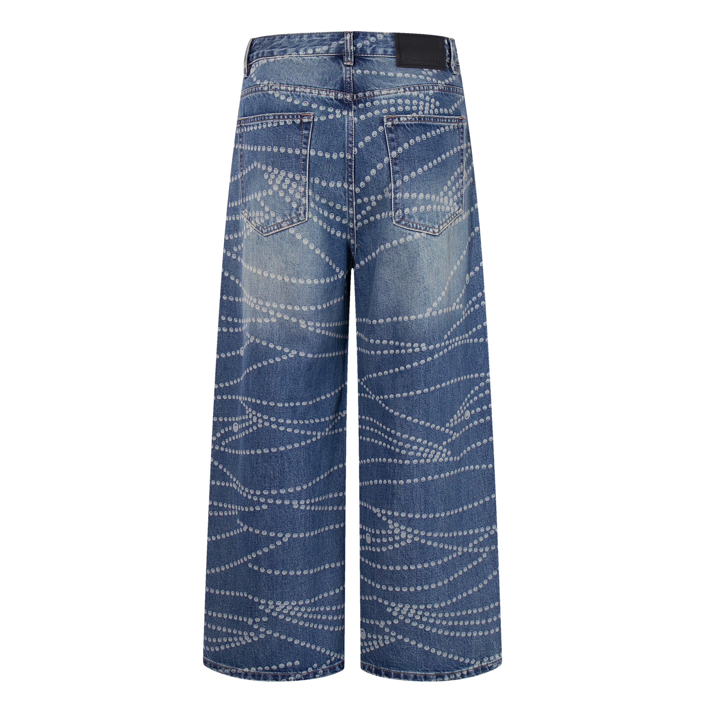Wide-Leg Dot-Pattern Denim Pants | Washed Streetwear Jeans