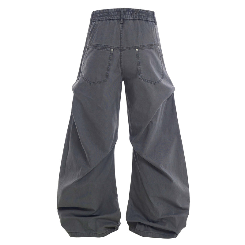 Curved Seam Washed Wide-Leg Pants | Oversized Street Style