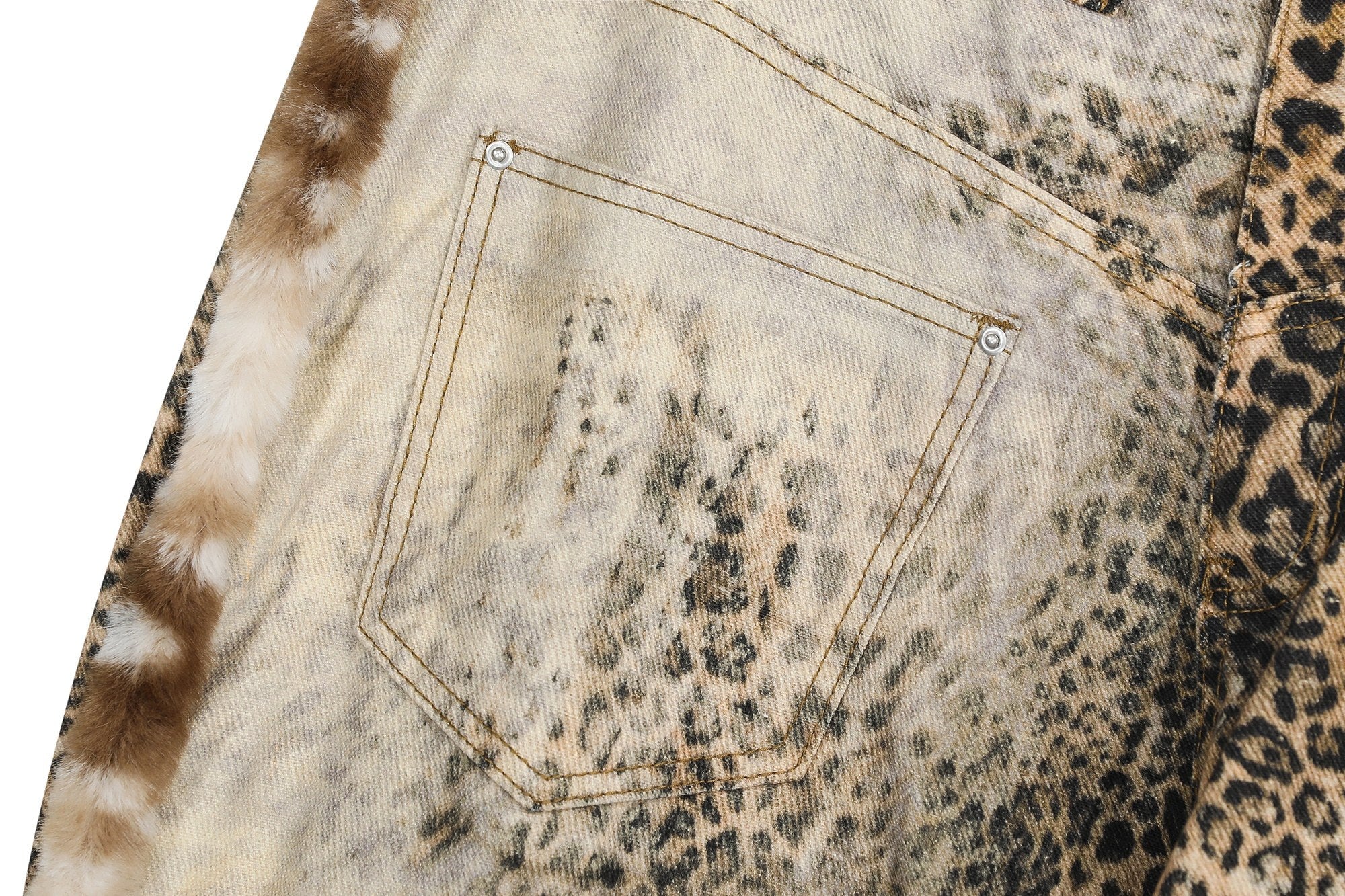 Leopard Print Fur-Trim Wide-Leg Jeans | Streetwear Statement