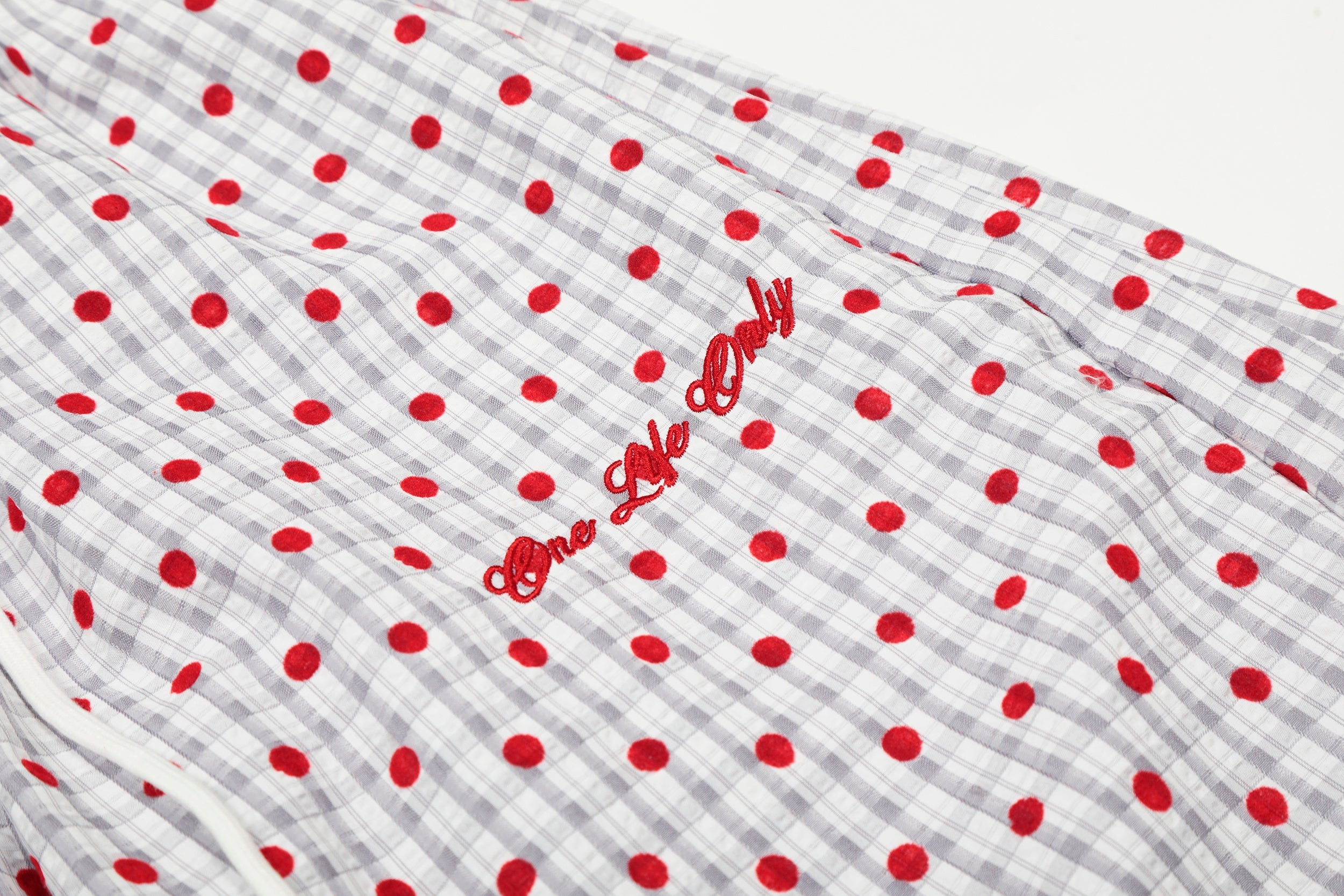 Omirad Polka Dot Wide-Leg Pants | Red Dot Grid Print
