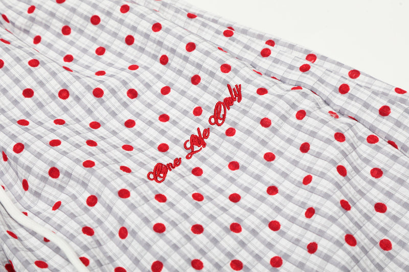 Omirad Polka Dot Wide-Leg Pants | Red Dot Grid Print