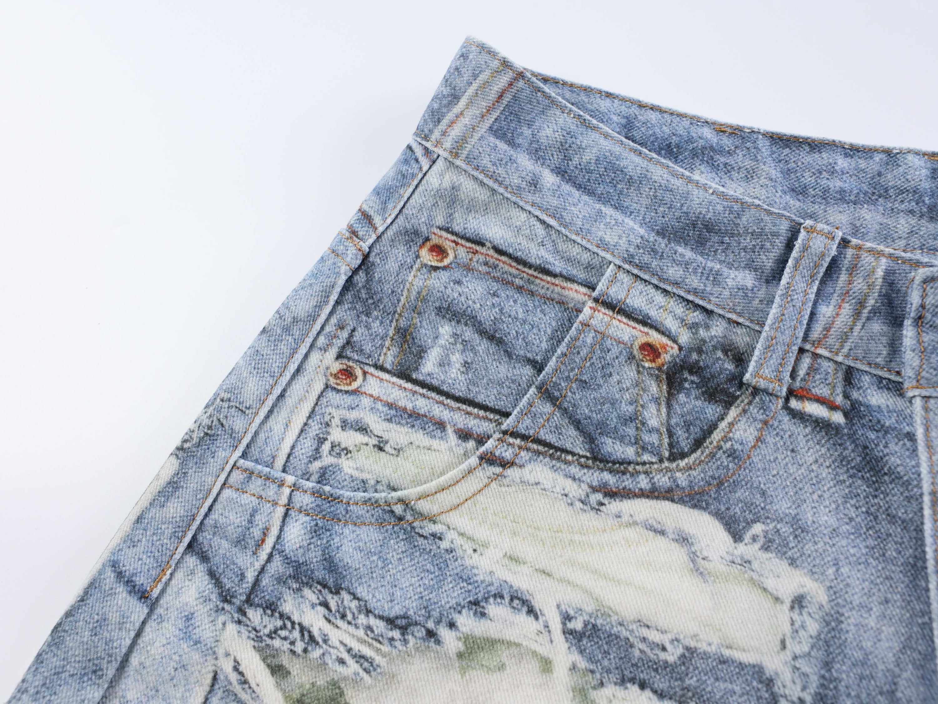 Floral Patchwork Distressed Wide-Leg Jeans | Omirad