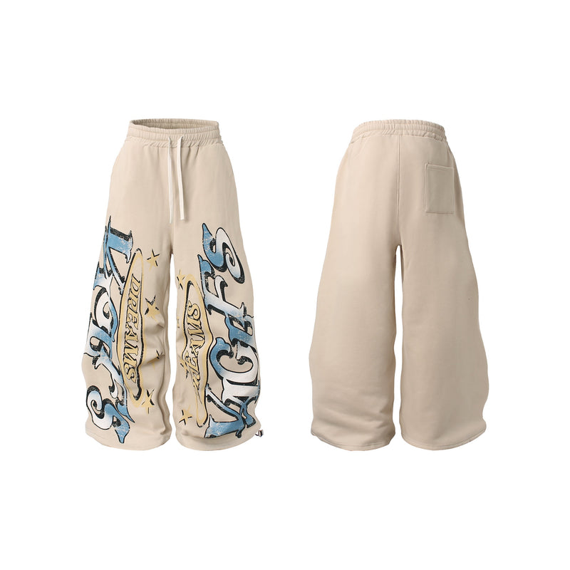 Fleece-Lined Letter Graphic Wide-Leg Sweatpants | SEAKOFF