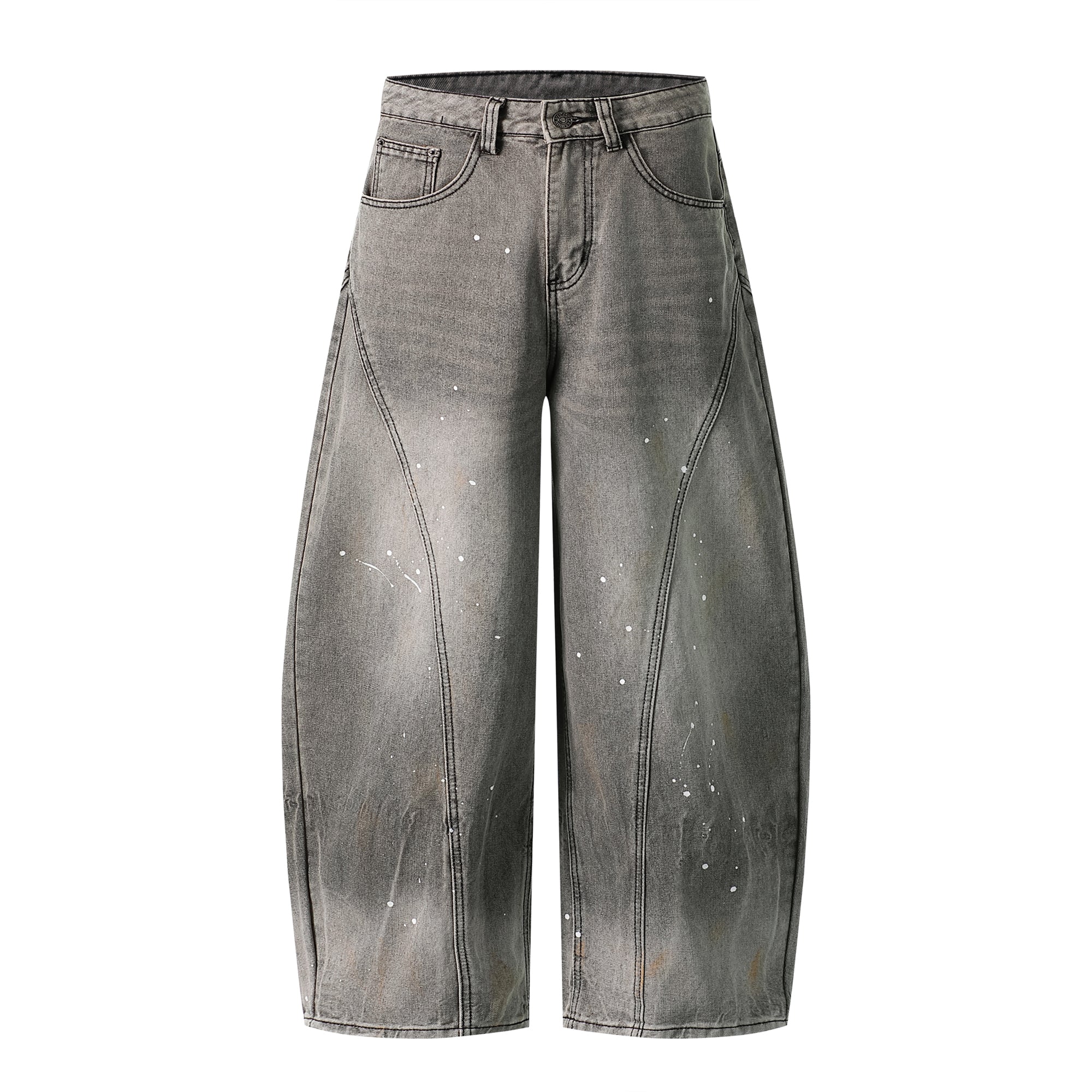 Speckled Fade Curved-Panel Wide-Leg Denim Pants | Omirad