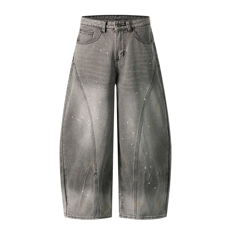 Speckled Fade Curved-Panel Wide-Leg Denim Pants | Omirad
