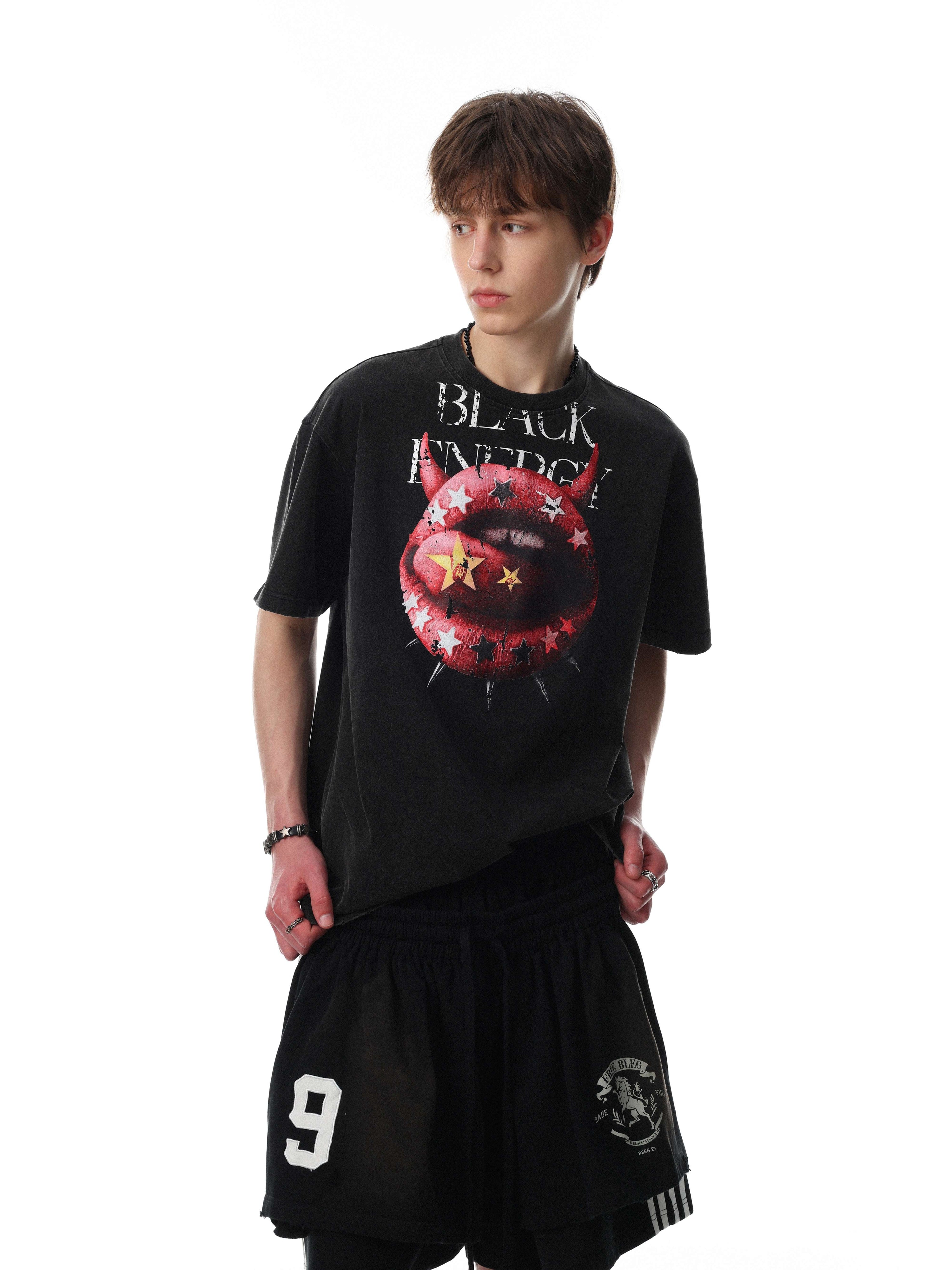 Omirad Black Energy Devil Lip Graphic Tee | Punk Streetwear