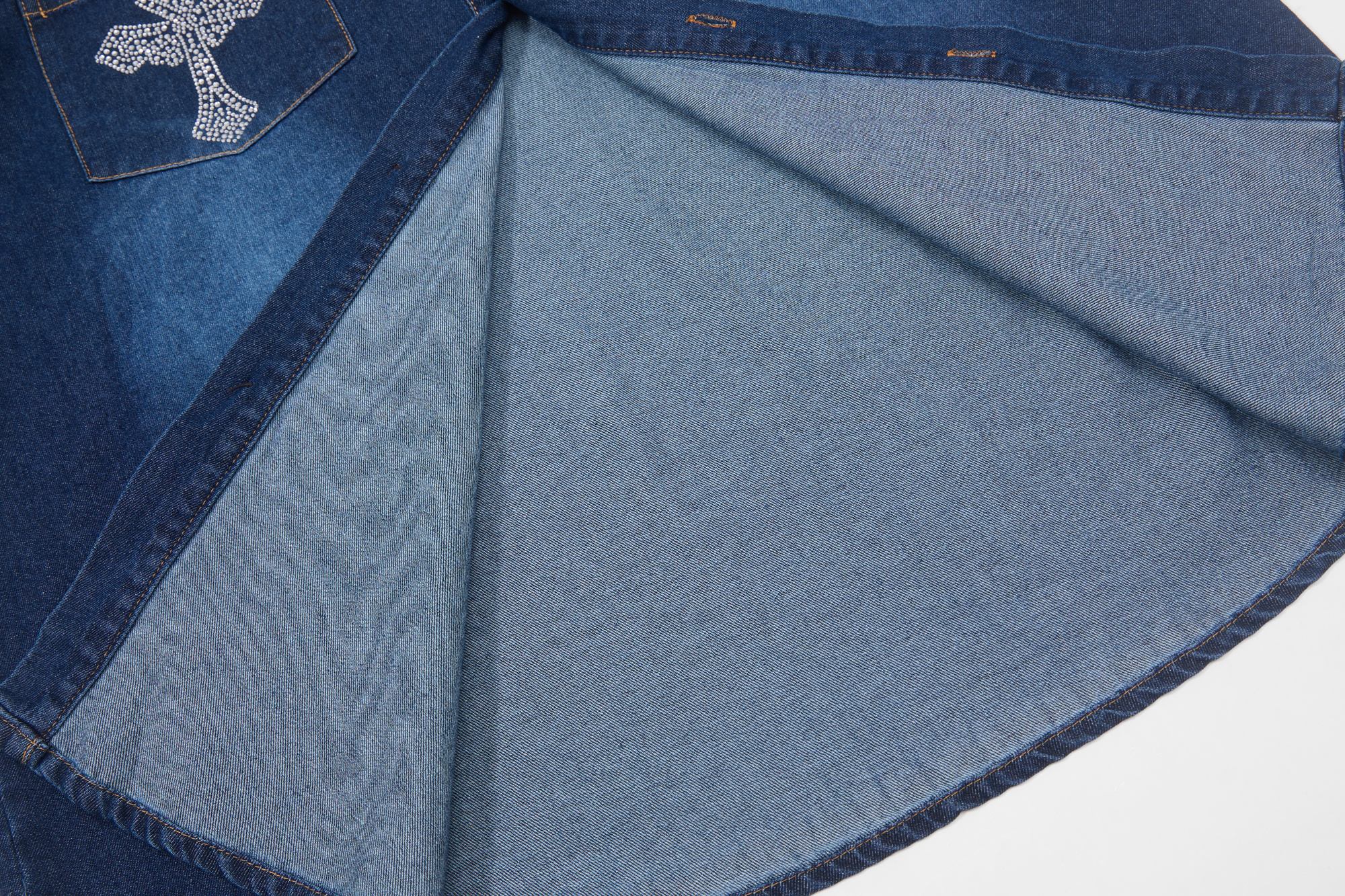 Mafaero Rhinestone Cross Denim Shirt | Streetwear Button-Up