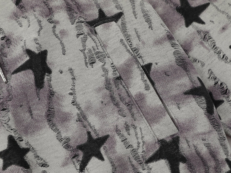 Omirad All-Over Star Print Washed Zip Hoodie | Streetwear