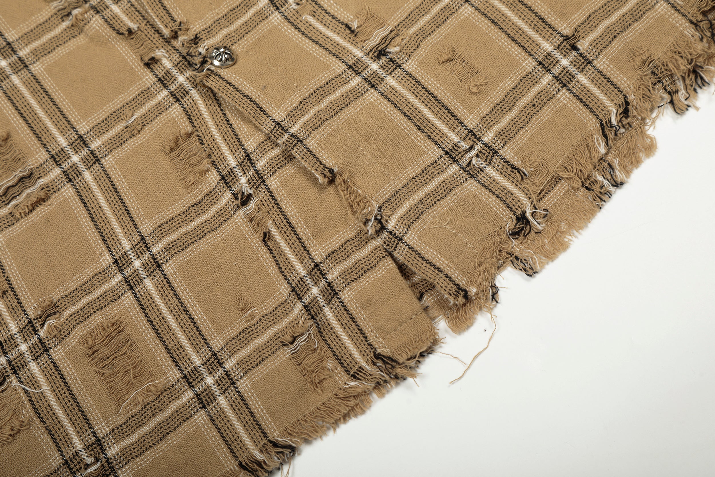 Distressed Plaid Shirt Jacket | Frayed Flannel Overshirt