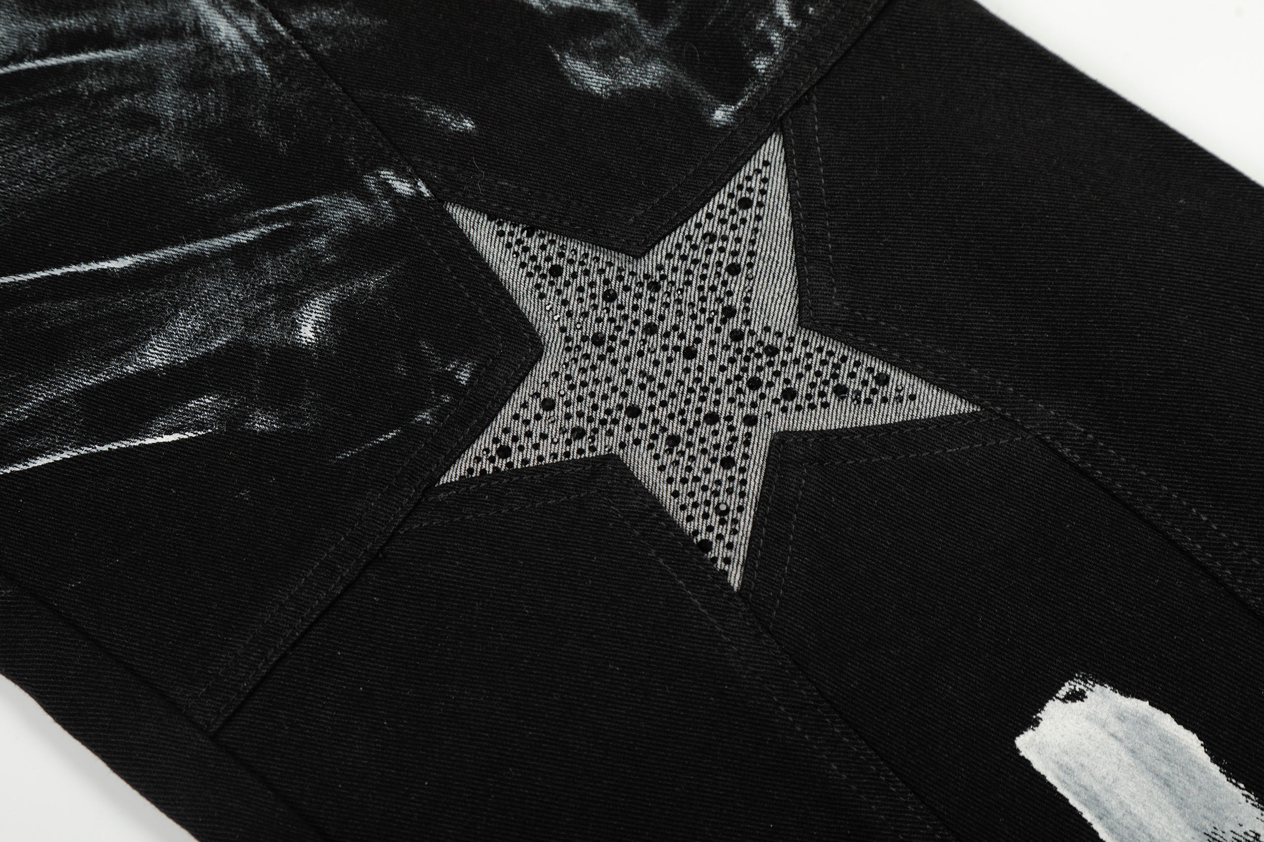 Star Brush-Stroke Wide-Leg Jeans | Artistic Streetwear Denim