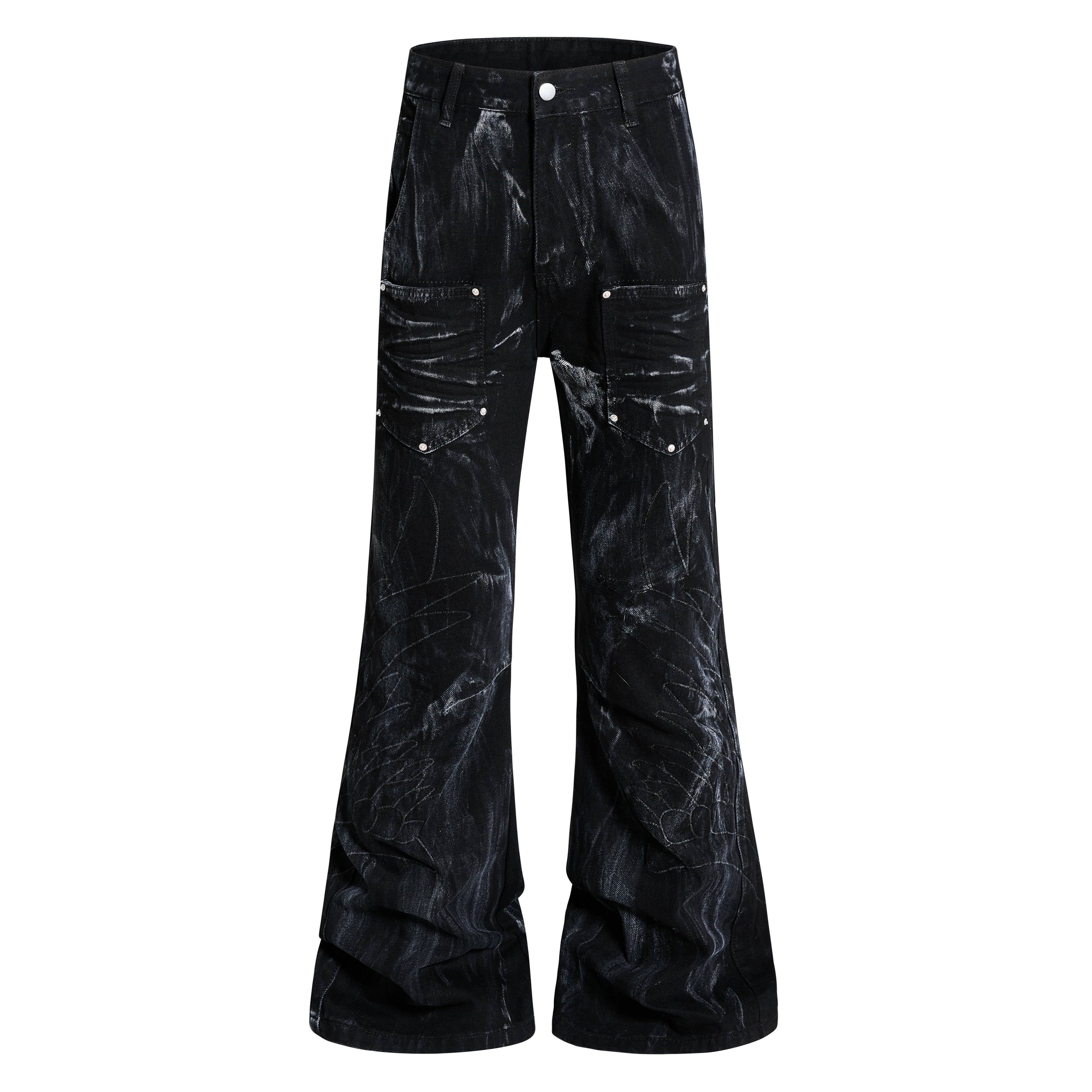 Omirad Washed Utility Flare Jeans | Streetwear Cargo Denim