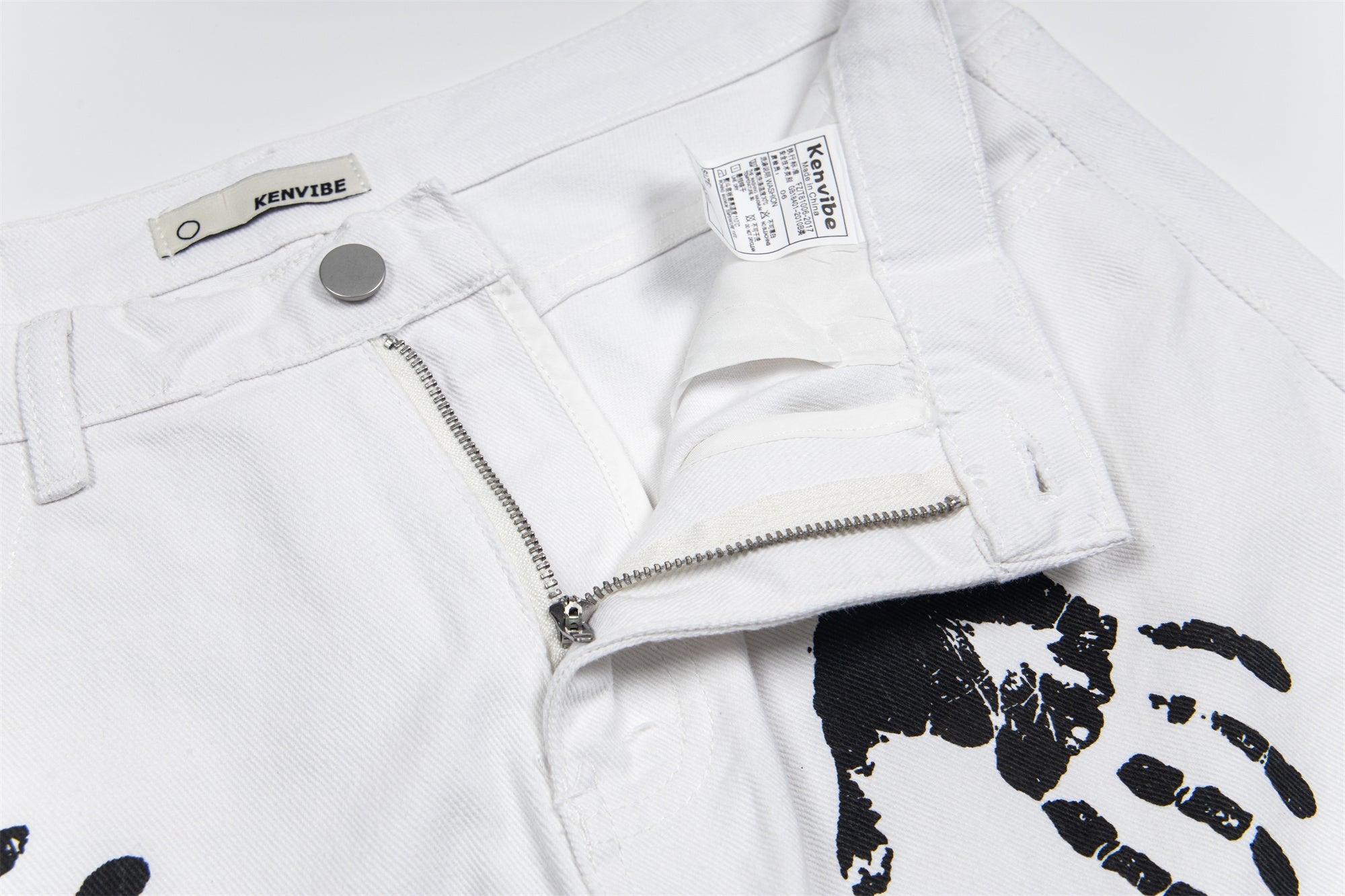 Omirad Handprint White Denim Pants | Wide-Leg Street Style