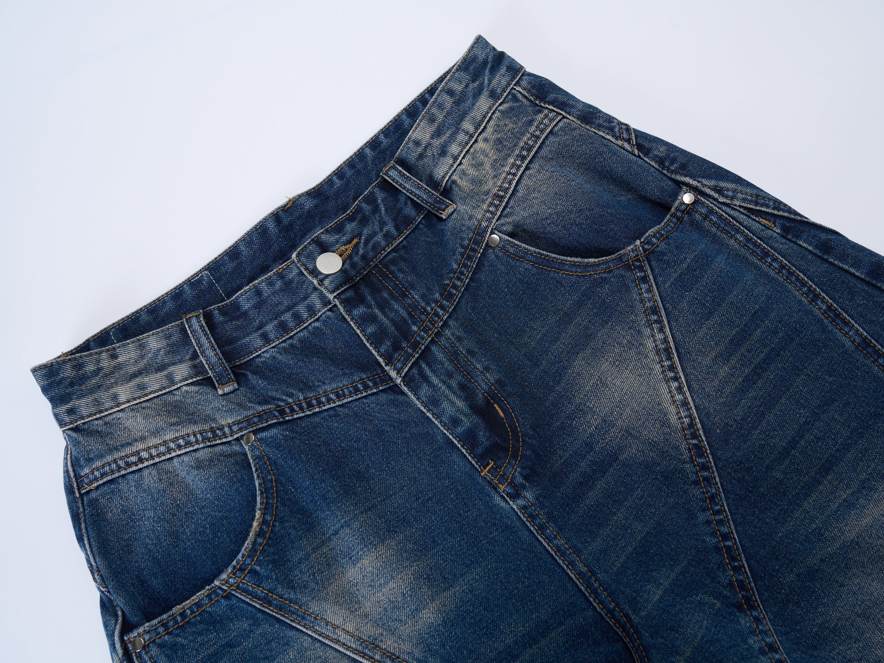 V-Panel Vintage Washed Wide-Leg Jeans | Oversized Denim